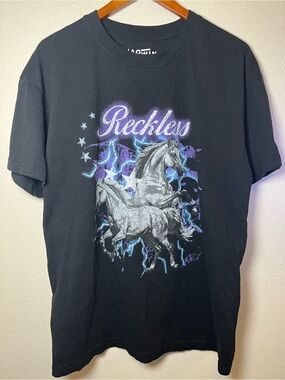 Reckless Black Short-Sleeve Graphic Tee with Horses